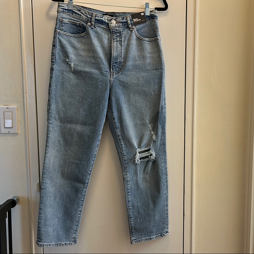 Express Relaxed Blue Jeans with Distressed Details